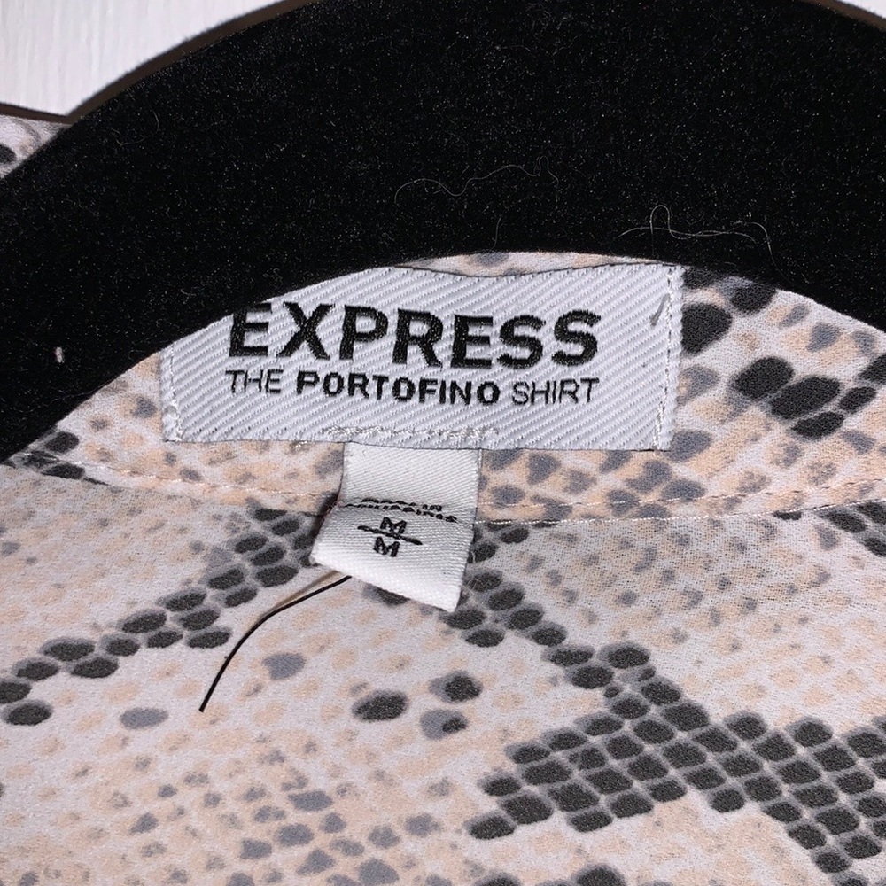 Express Snakeskin Semi Sheer Button Up Shirt, Lig… - image 3